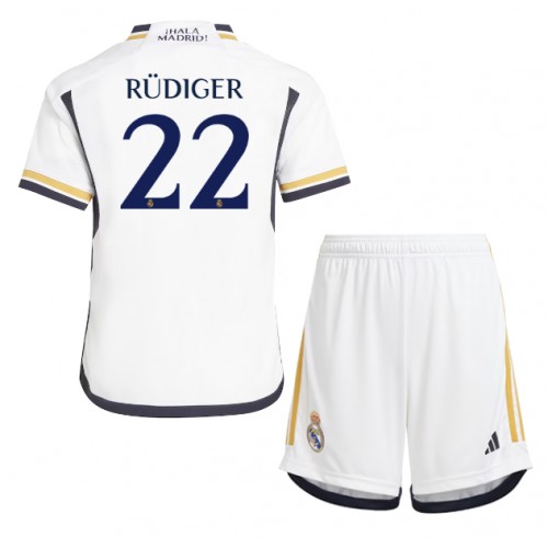 Fotballdrakt Barn Real Madrid Antonio Rudiger #22 Hjemmedraktsett 2023-24 Kortermet (+ Korte bukser)